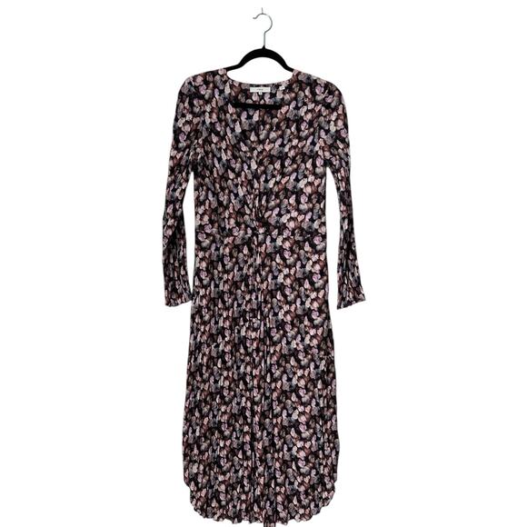 VINCE Micro Painted Floral Twist Drape Midi Dress Womens Size 10 Pleated A-Line - Picture 1 of 10